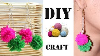 How to Make Beautiful Earrings with Wool Thread  Yarn at Home  DIY Jewellery [upl. by Anirahc]