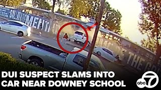 DUI suspect slams into car near Downey school ends up on playground [upl. by Scarface52]