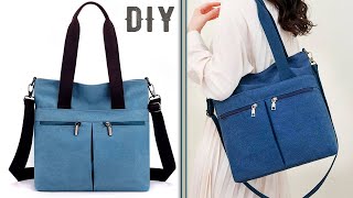 Women Tote Bag Denim Cloth DIY  Many Pockets Design Making at Home [upl. by Teleya]