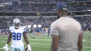 LeBron James greets Dez Bryant before Giants Cowboys game [upl. by Notniuqal]