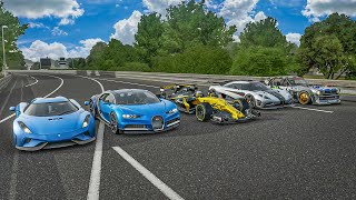 Forza 7 Drag Race  Chiron vs Regera vs One1 vs F1 Car vs Hoonicorn Mustang [upl. by Marquita]