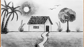 Village Scenery Drawing  Prakritik Drishya drawing  How to draw a Prakritik drissa easyDrawing [upl. by Jea]