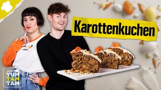 Karottenkuchen  Einfaches Rührkuchen Rezept mit Frischkäse [upl. by Neeruam]