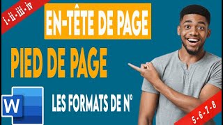 WORD  Pied de page Entête de page Formats de numérotation amp Numéroter à partir [upl. by Thain]