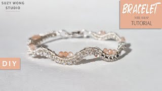 Wave Rhinestone Chain Wire Wrap Bracelet Tutorial Easy Bracelet DIY Jewelry How to make [upl. by Aynekat]