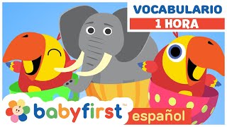 Nuevas Palabras  Vocabulario para Niños  Huevos Surpresas con Larry  1 Hora  BabyFirst Español [upl. by Tandy330]