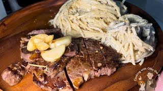 Creamy Truffle Pasta recipe  Ribeye steak [upl. by Lavern622]