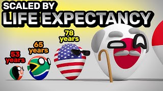 COUNTRIES SCALED BY LIFE EXPECTANCY  Countryballs Animation [upl. by Adialeda575]