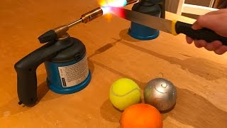 EXPERIMENT Glowing 1000 degree KNIFE VS 100 STRAWS [upl. by Ettennan]