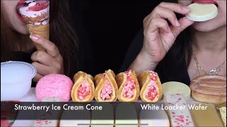 KIM amp LIZ ASMR BITES ONLY STRAWBERRY ICECREAM DESSERTS ASMR [upl. by Sielen]