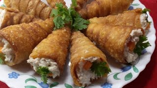 Goan cone forminhas easy party snack cones chicken filling recipe cone canopiesforminha [upl. by Hcirdla]