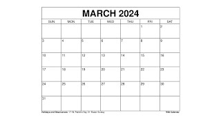 Free Printable March 2024 Calendar Templates With Holidays  Wiki Calendar [upl. by Vitus]