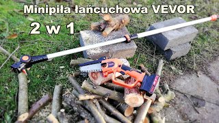 Mini piła łańcuchowa VEVOR 2w1 silnik bezszczotkowy podkaszarka 22000 obrmin akumulator 20V 2Ah [upl. by Einhapets536]