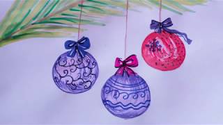 Watercolor Christmas cards  How To Draw Christmas Ornaments  DIY Holiday Card Making [upl. by Erminie]