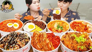 ASMR MUKBANG 편의점 핵불닭 미니 떡볶이 amp 핫도그 amp 김밥 FIRE Noodle amp HOT DOG amp GIMBAP EATING SOUND [upl. by Nadnal]