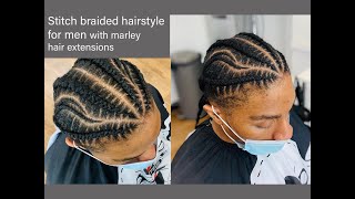 STITCH BRAIDED HAIRSTYLE FOR MEN with marley hair extensions [upl. by Sigfrid]