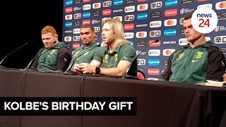 WATCH  Faf de Klerk wishes Cheslin Kolbe a happy birthday says World Cup would make for nice gift [upl. by Erma338]