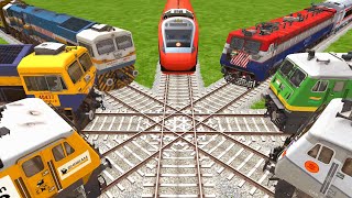 TRAINS CROSSING AT ON DAIMOND BUMPY FORKED RAILROAD TRACKS  train train games [upl. by Ozen]