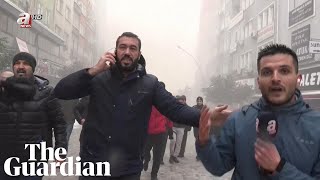 Moment second earthquake hits Turkey caught on live broadcast [upl. by Nagud]