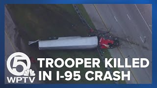 TROOPER KILLED  Fatal wreck on I95 in St Lucie County connected to major police search [upl. by Niledam]