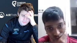 Final moments of Praggnanandhaa beating Magnus Carlsen  Airthings Masters 2022 [upl. by Adnofal]