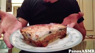 Eating Moussaka 7  Greek Food  Panos ASMR Mukbang [upl. by Bornstein]