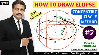 HOW TO DRAW ELLIPSE BY CONCENTRIC CIRCLE METHOD SOLVED PROBLEM 2 LECTURE IN HINDI [upl. by Nivla]