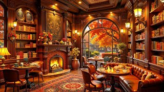 Smooth Piano Jazz Music at Cozy Coffee Shop Ambience amp Crackling Fireplace for Unwind Work Study [upl. by Notsnhoj]