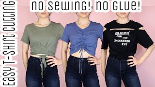 DIY TShirt Cutting  Easy Alterations Part 2  3 Tutorials  No Sewing or Glue [upl. by Nho]