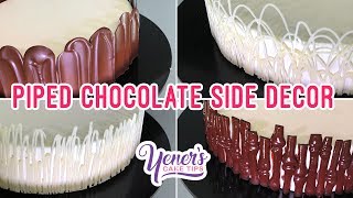 PIPED CHOCOLATE SIDE DECOR Tutorial  Yeners Cake Tips with Serdar Yener from Yeners Way [upl. by Christiana625]