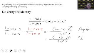 Trigonometry Video 526 Verifying an Identity Example 5 [upl. by Nauqyt]