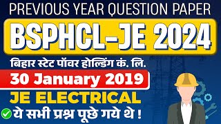 BSPHCL JE Electrical Previous Year Question Paper Solution  30 January 2019  BSPHCL JE Recruitment [upl. by Okoyik795]