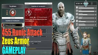 God Of War NG  Best Build God Zeus Armor 455 Runic Attack All Runic Enchantments  Crazy Damage [upl. by Kcirrek]