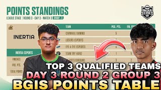 BGIS Points Table  Top 3 Qualified Teams  Day 3 Round 3 Group 3  BGMI Tournament Live [upl. by Pain]