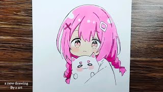 how to draw girl anime step by step for beginners girl anime drawing with colour  anime drawing [upl. by Cassilda806]