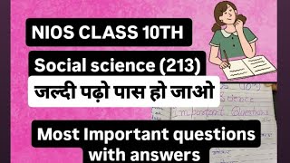 NIOS class 10 social science most important questions with answer jaldi padho pass Ho jaaoge 👍 [upl. by Basilius]