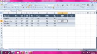 COMO SACAR EL 70 30amp Y CALIFICACIÓN FINAL EN TABLA DE EXCEL [upl. by Wandis919]