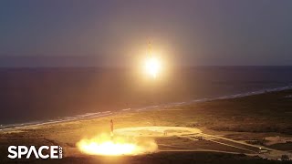 SpaceX Falcon Heavy boosters land in awesome drone view  launch timelapse [upl. by Eikcid]