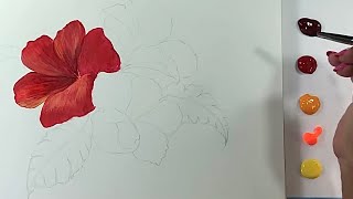 Tecnica Facil con Pintura AcrílicaCómo pintar una Flor Hibiscus [upl. by Eeryt]