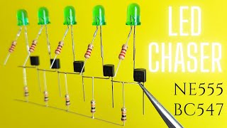 How to make LED chaser Circuit With NE555 Ic and BC547 NPN Transistor [upl. by Ahseikram]