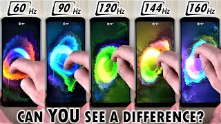 Slow Motion 160Hz vs 144Hz vs 120Hz vs 90Hz vs 60Hz  Smartphone Screen Refresh Rate Comparison [upl. by Ahsim]