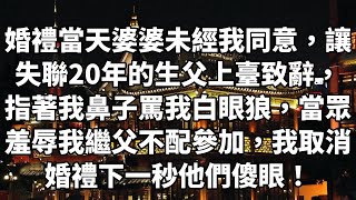 婚禮當天婆婆未經我同意，讓失聯20年的生父上臺致辭，指著我鼻子罵我白眼狼，當眾羞辱我繼父不配參加，我取消婚禮下一秒他們傻眼！ [upl. by Mommy]