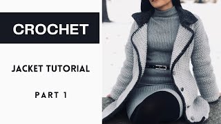 Womens Crochet Winter Jacket Tutorial  FREE Crochet Pattern Sizes XSXXL  Part 1 [upl. by Ahsieken]