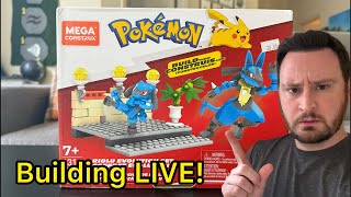 Building the Mega Construx Pokemon Lucario Evolution Set LIVE [upl. by Inalaehon331]