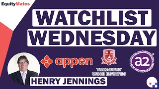 Watchlist Wednesday  Appen APX Treasury Wine Estates TWE amp a2 Milk A2M │ w Henry Jennings [upl. by Enirehs135]