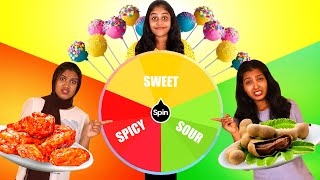 COLOUR WHEEL OF SWEET Vs SOUR Vs SPICY FOOD CHALLENGE 🤩  PULLOTHI [upl. by Wenz]