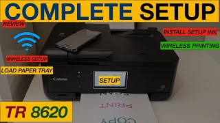 Canon Pixma TR8620 Setup Unboxing Install Ink Load Paper Wireless setup Wireless Printing Review [upl. by Menedez]