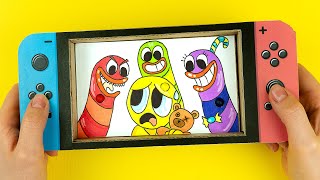 How To Draw in Worm Gang from Joyville Playing with Cardboard Nintendo what I Made DIY [upl. by Jacenta]