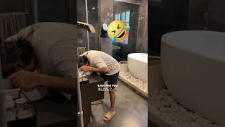 She thought i will drown in pateela 🤣 shorts funny funnyvideo couplecomedy [upl. by Mehitable]