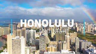 Honolulu day and night Oahu  Hawaii  4K drone video [upl. by Matthiew]